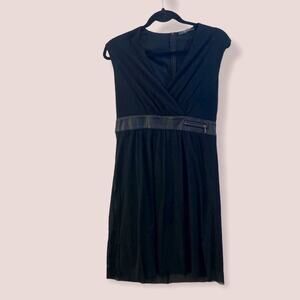 Black Midi Dress Faux Leather Black Belt Large